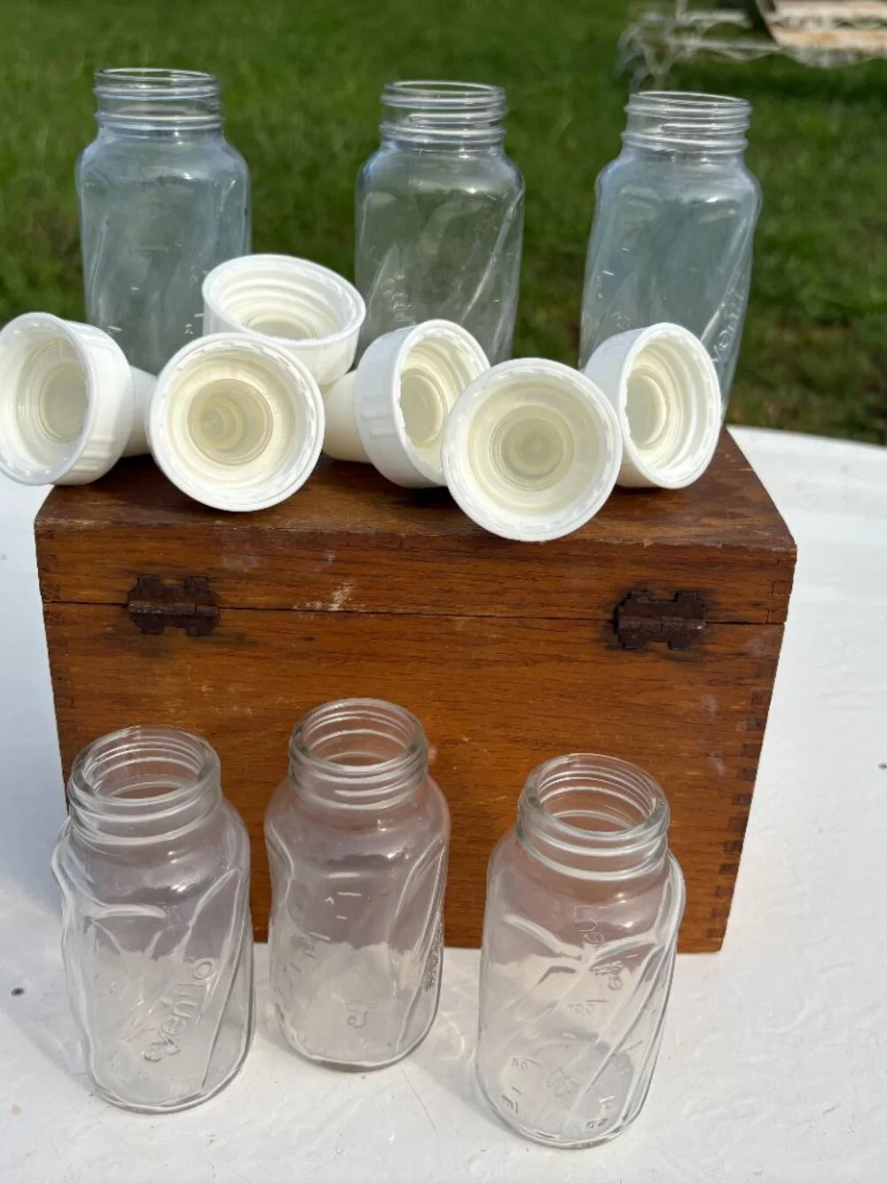 Vintage Evenflo Classic 4 oz Glass Baby Bottles - Twist Swirl Design, Set of 6 w